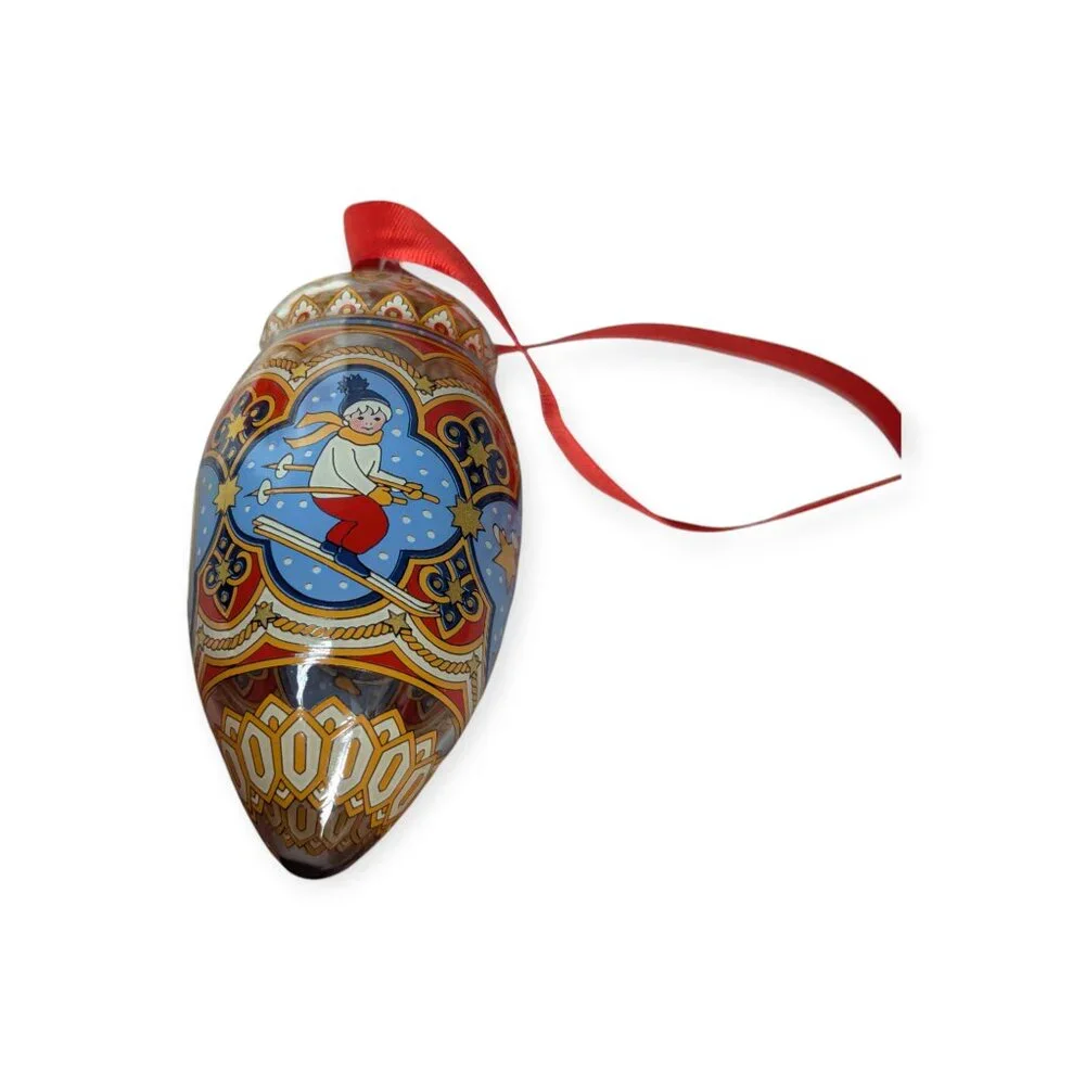 Hutschenreuther Glas Glocke Kristal Zapfen 2003 Winter Sports Motif Ornament